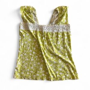 Y2K gef Green and White Floral Lace Tank Top